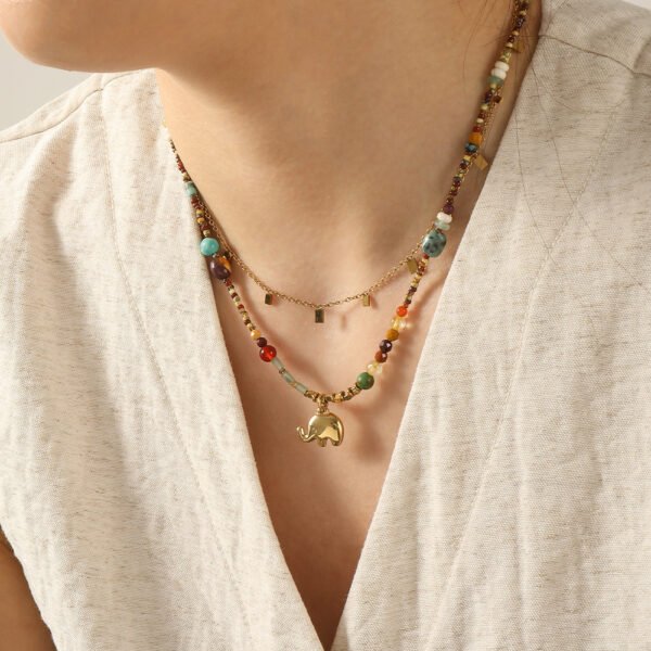 Handmade Gemstone Necklace with Elephant Pendant CGEM1010