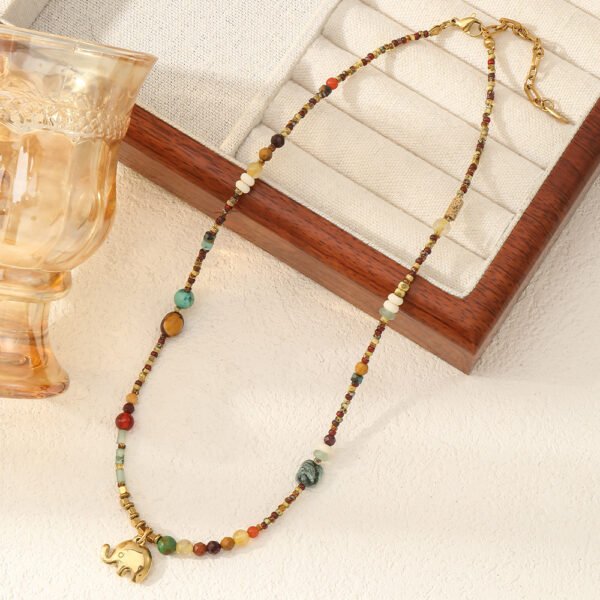 Handmade Gemstone Necklace with Elephant Pendant CGEM1010