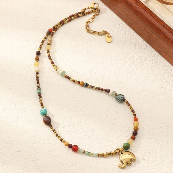 Handmade Gemstone Necklace with Elephant Pendant CGEM1010