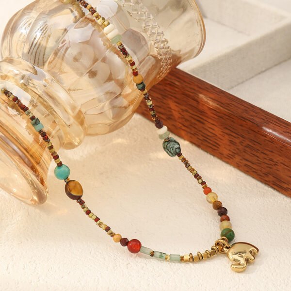 Handmade Gemstone Necklace with Elephant Pendant CGEM1010